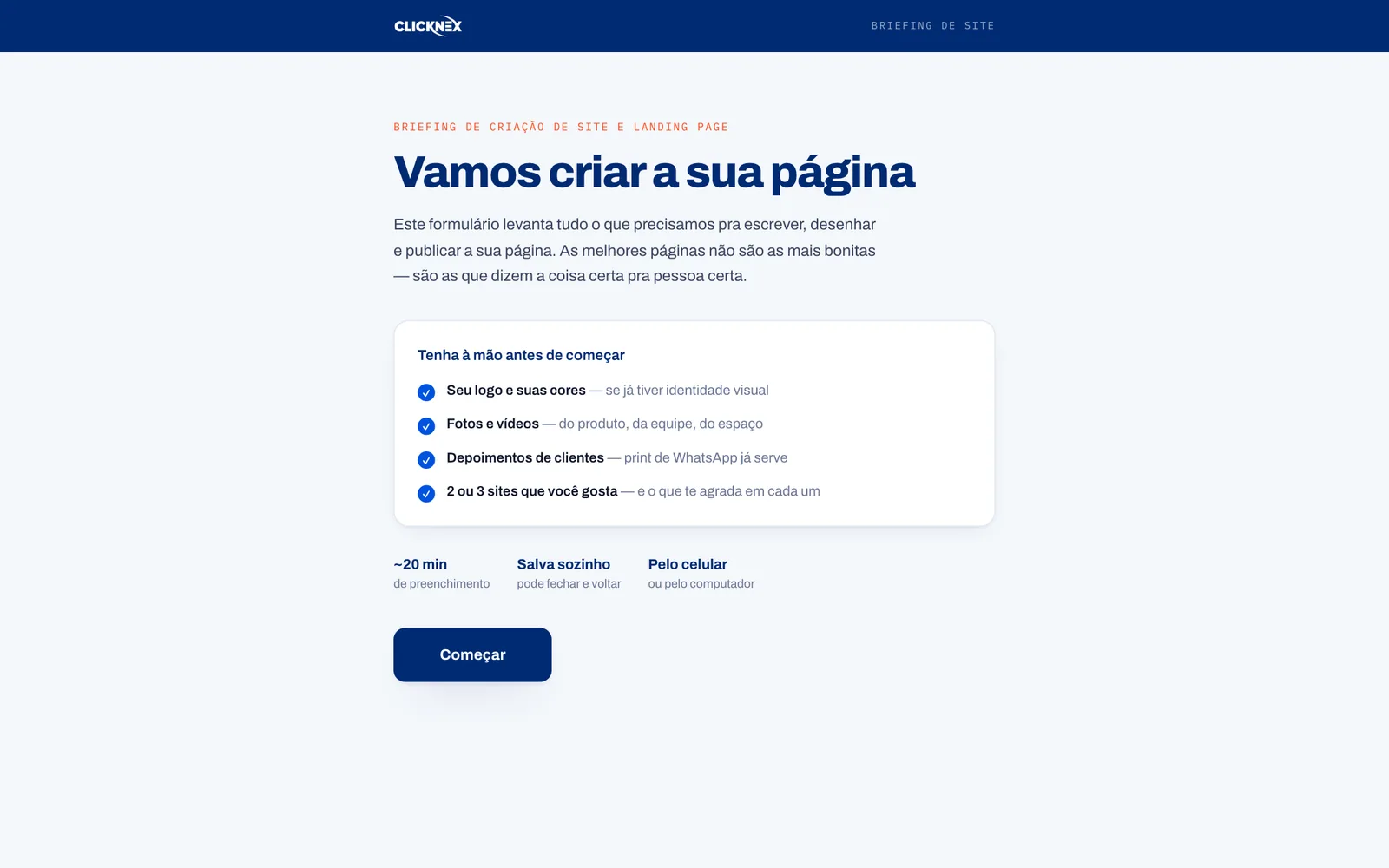 Briefing IA — formulário no desktop