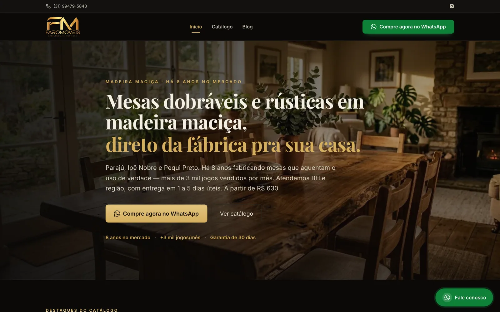 Site da Faro Móveis — página inicial no desktop