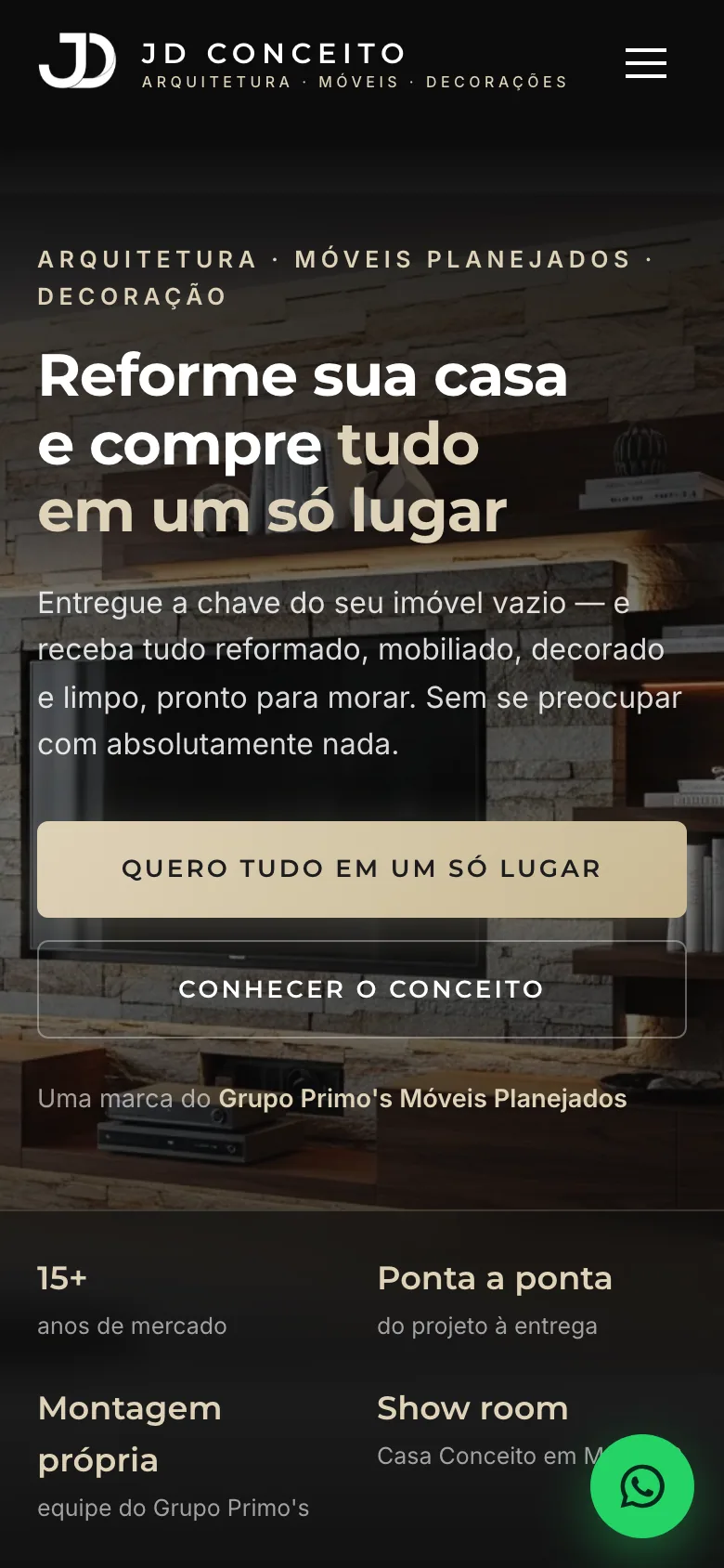 Site da JD Conceito — página inicial no celular