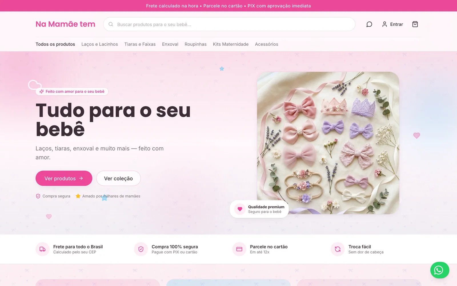 Site da Na Mamãe Tem — página inicial no desktop