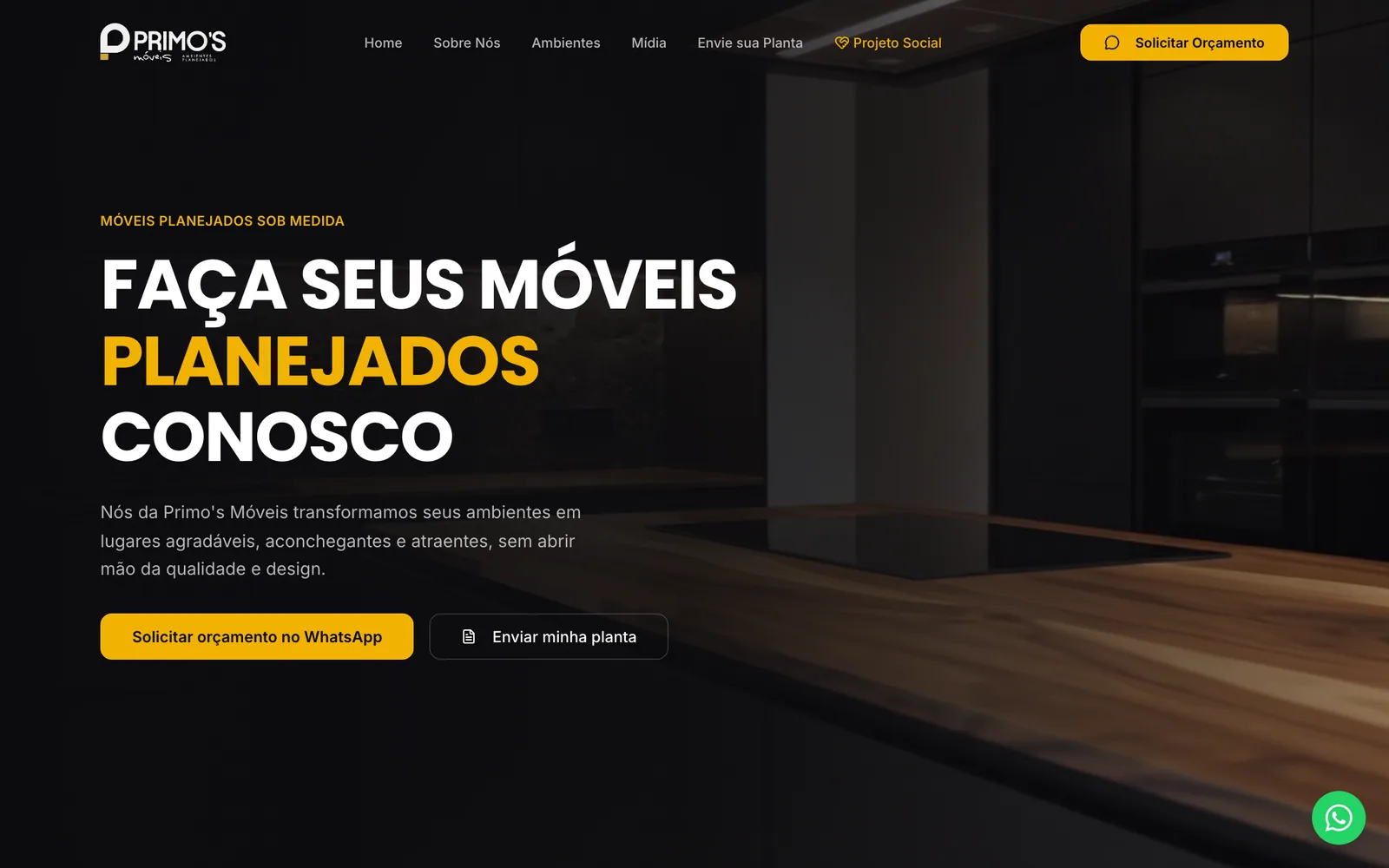 Site da Primo's Móveis Planejados — página inicial no desktop